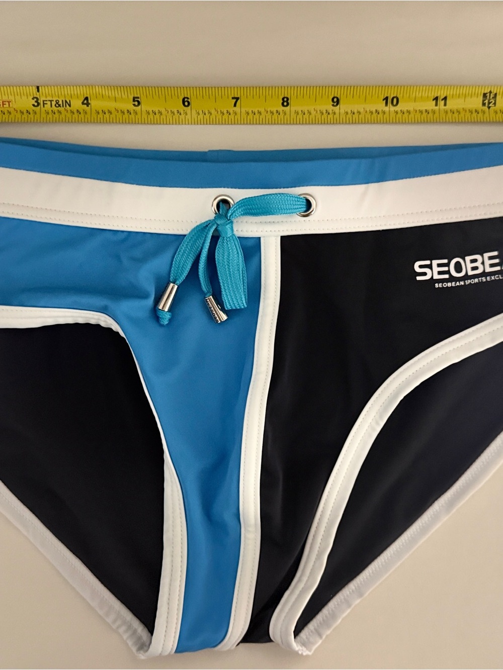SOEBEAN Men’s Blue & Black Swim Brief with White Trim